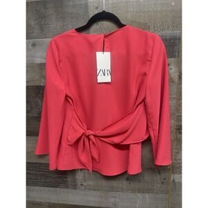Zara Dark Pink Tie Front Blouse Top Size XS New With Tags